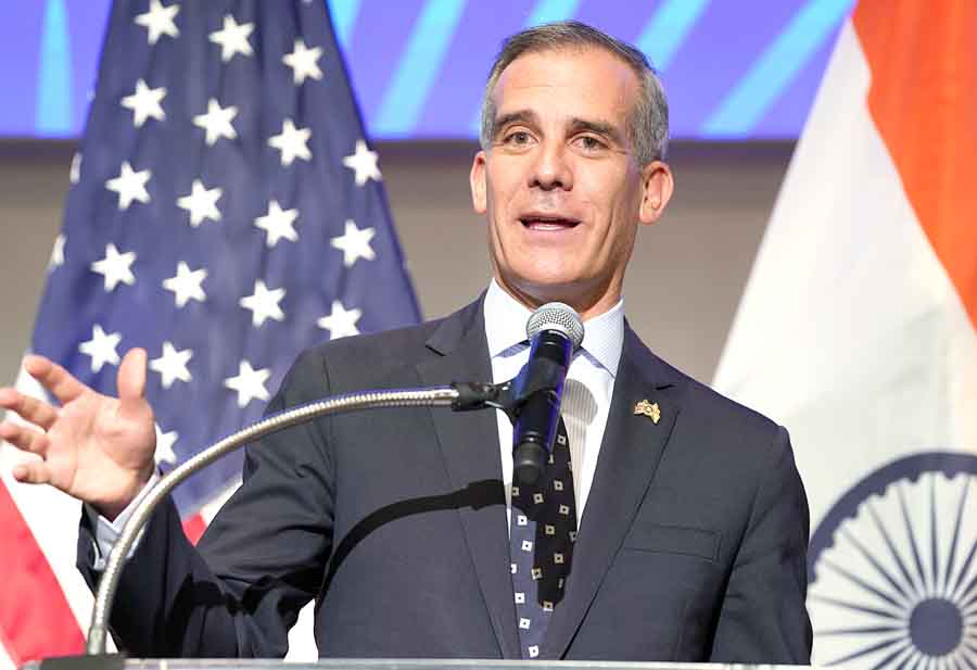 Washington DC, June 21 (ANI): The United States ambassador to India, Eric Garcetti addresses at the INDUS X Summit organized by the US-India Business Council, in Washington DC, USA on Wednesday. (ANI Photo)