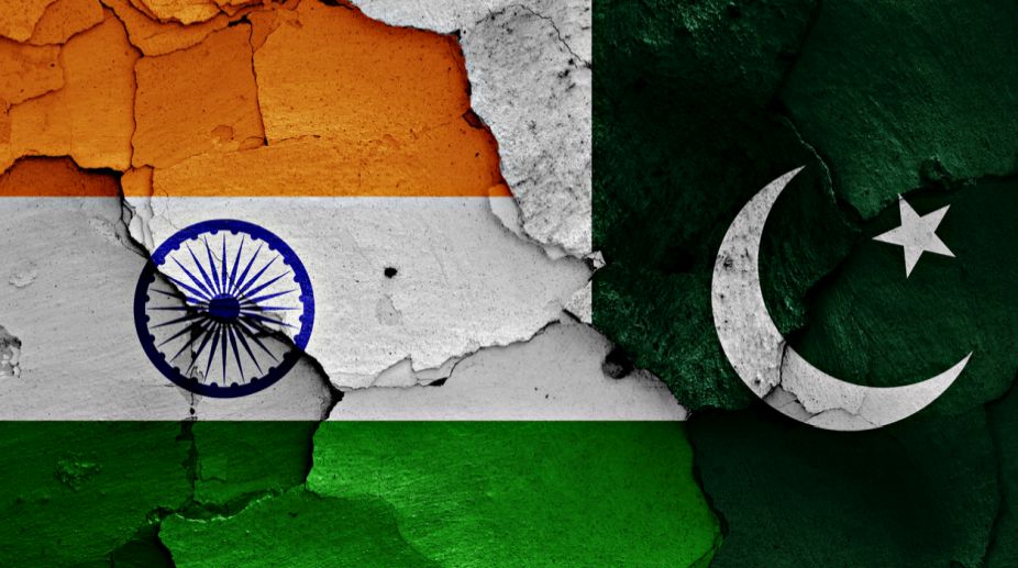 flags of India and Pakistan painted on cracked wall flags of India and Pakistan painted on cracked wall