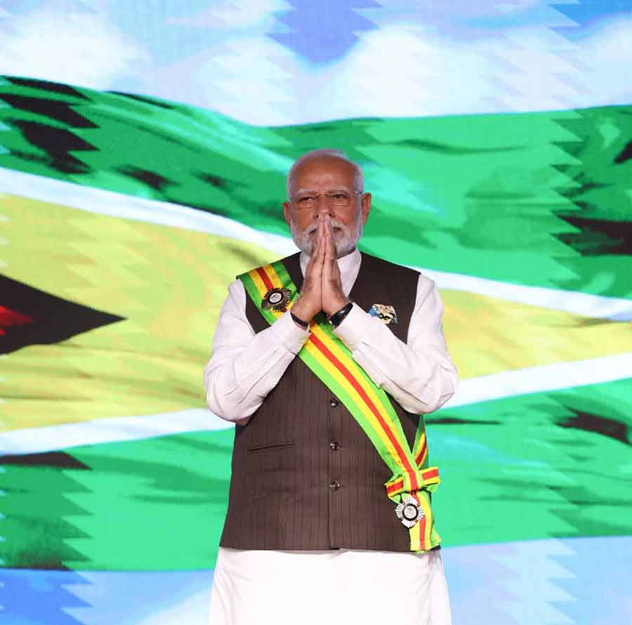 PM receives Guyanas highest National Award  The Order of Excellence at Georgetown, in Guyana on November 20, 2024.