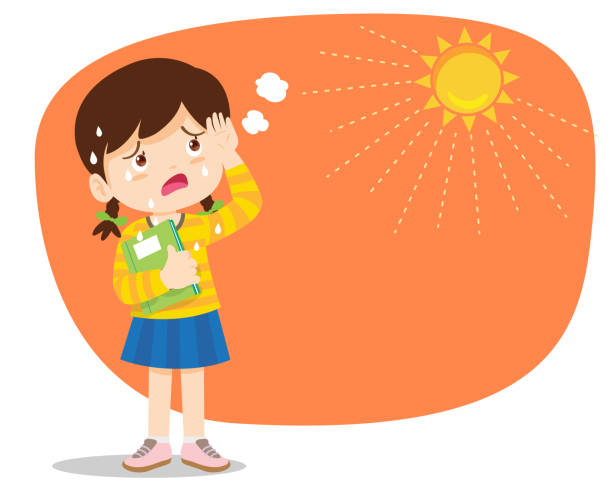 girl thirsty from heat of the summer sun.children girl feels so thirsty because of hot weather