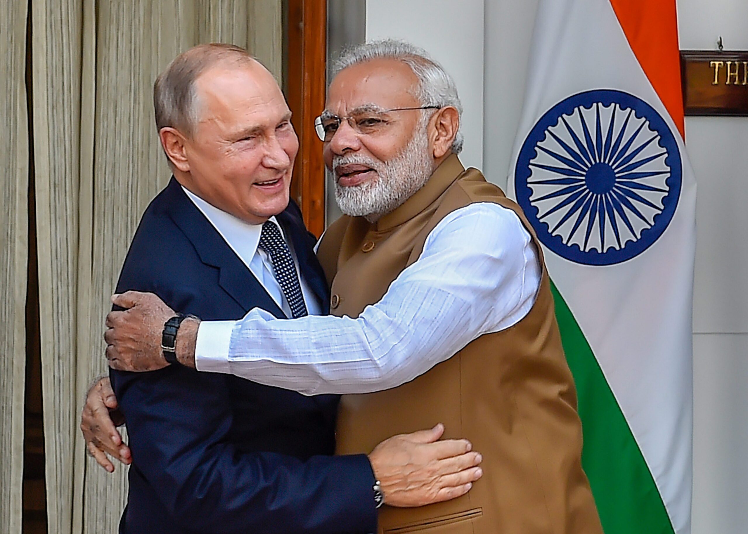 FILE-  Narendra Modi, Vladimir Putin