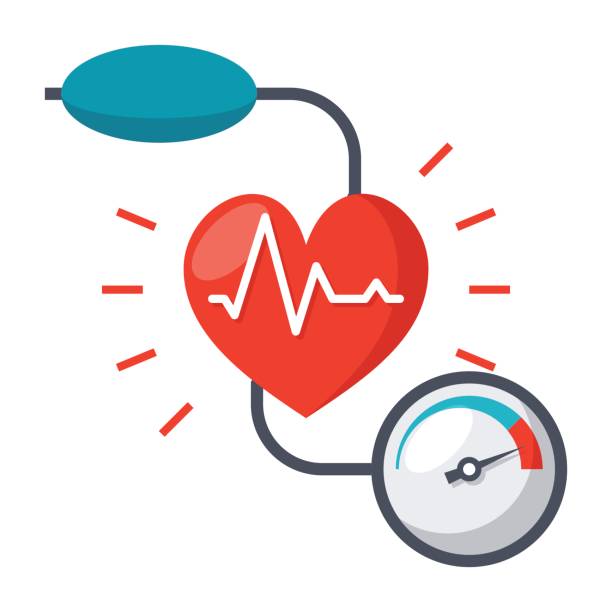 blood-pressure-icon Blood pressure concept with blood pressure meter and heart, vector illustration in flat style