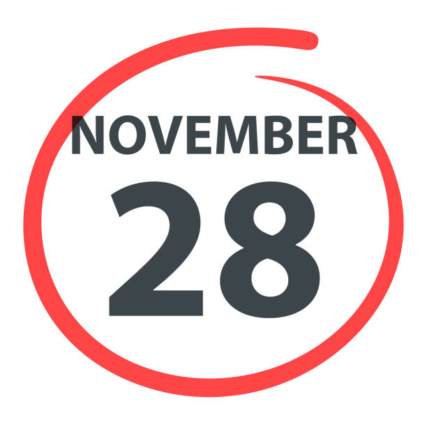 November 28. Date circled with a red color marker isolated on blank background. Vector Illustration (EPS file, well layered and grouped). Easy to edit, manipulate, resize or colorize. Vector and Jpeg file of different sizes.