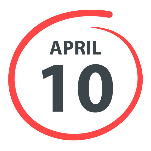 April 10. Date circled with a red color marker isolated on blank background. Vector Illustration (EPS file, well layered and grouped). Easy to edit, manipulate, resize or colorize. Vector and Jpeg file of different sizes.