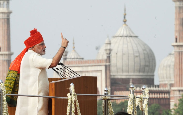 The Prime Minister, Shri Narendra Modi addressing the Nation on the occasion of 68th Independence Day from the ramparts of Red Fort, in Delhi on August 15, 2014.